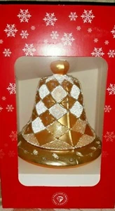 SZKLO DEKOR Vetro Ornamento CAMPANA Soffiato Dipinto a Mano ORO Perline 5,5"Hx5" Polonia - Foto 1 di 4