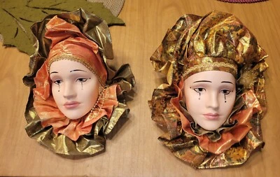 Vintage Set Of Beautiful Porcelain Mardi Gras Face Mask Wall Hangings - Image 1 of 4