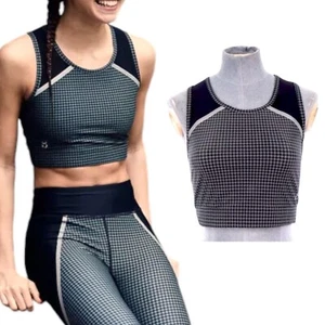 Sports Top Crop Gibson Girl Upshot Grey Tank Yoga Fitness Gym Houndstooth S BNWT - Picture 1 of 14