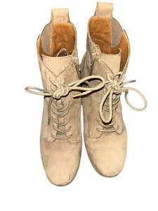 Lucky Brand women’s Hadley tan Leather combat ankle boots w zipper and laces 8.5 - Picture 1 of 13