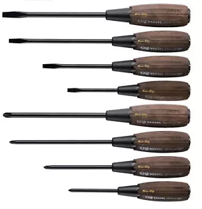 VESSEL WOOD COMPO TANG-THRU SCREWDRIVER SET 8PCS B-330-SET - Picture 1 of 9