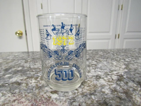 Vintage 1972 Indy 500 Glass Tumbler Indianapolis 1911-1971 Winners Mark Donohue Cover