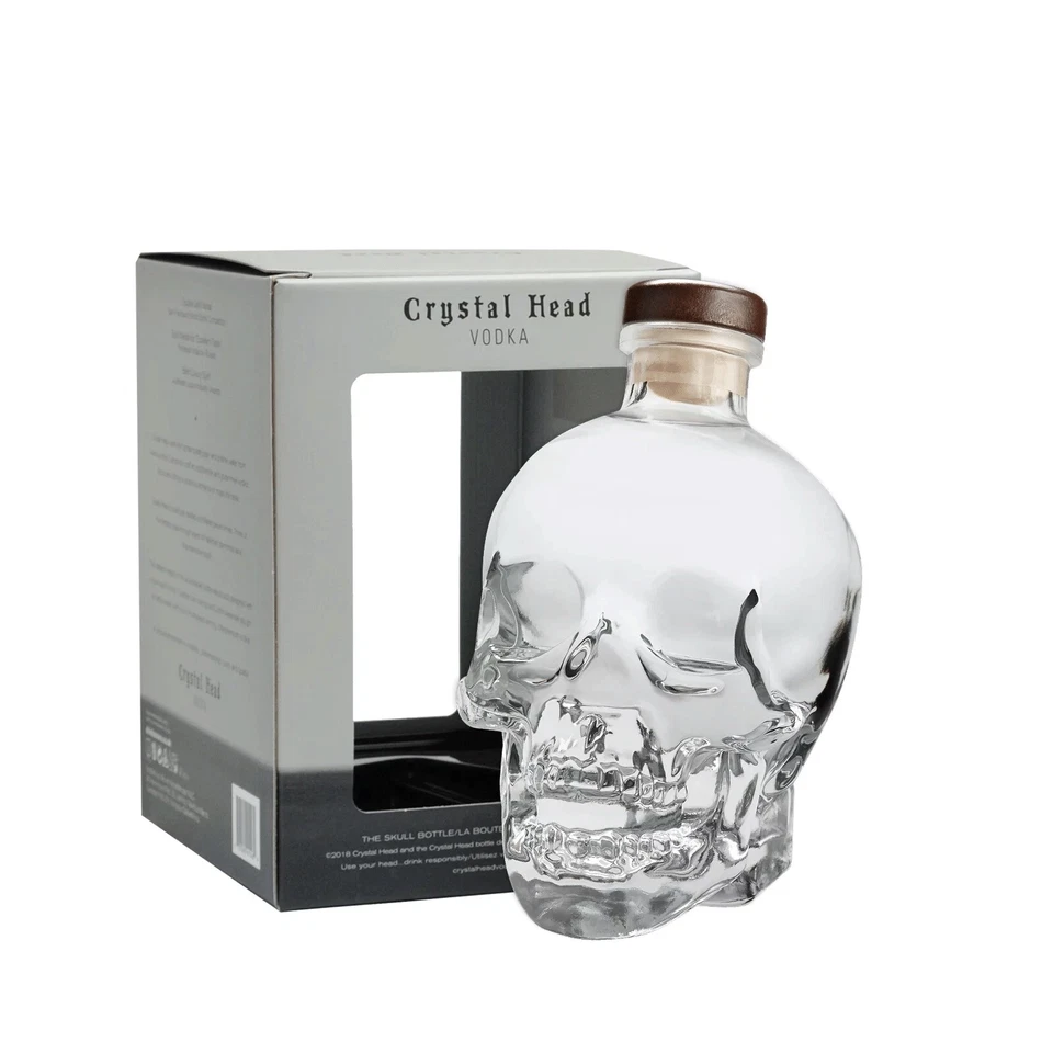 Cabeza de Cristal Calavera Vodka Licor Vacía Vidrio Transparente Esqueleto Botella y Caja 750ML Foto 1 de 1