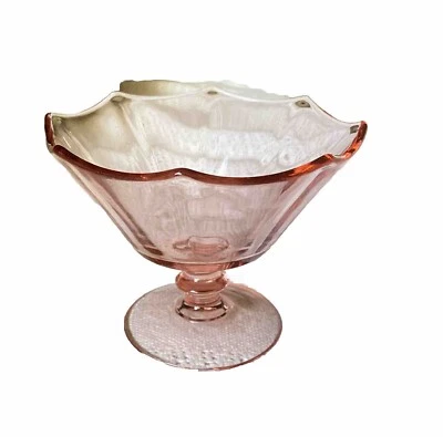 Depression Glass Rose Pink Colored Candy Dish Pedestal Compote Lancaster 5” Diam - Image 1 of 4
