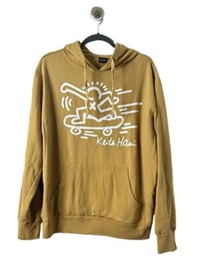 Keith Haring Hoodie Men Size Large Gold White Graphic Print Pullover Skater Wear - Picture 1 of 10