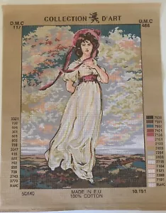 D'Art DMC Tapestry Needlepoint Embroidery Canvas Lady Pink Bonnet 50 x 40 - Picture 1 of 6