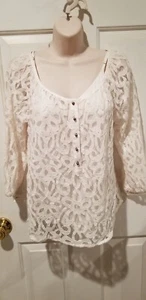 Womens Sheer Lace Blouse W/ Lining By Velvet Silver Buttons Silk,Rayon Sz Sm - Picture 1 of 12