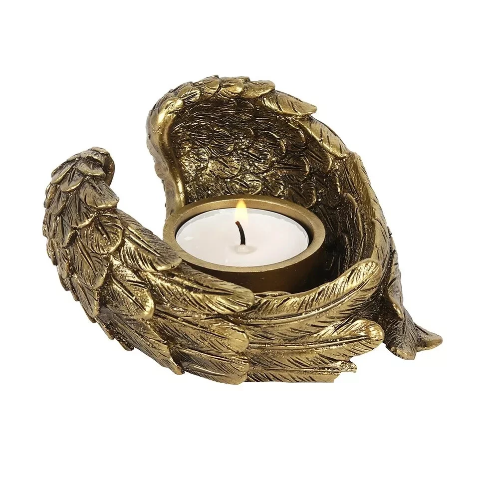 BRONZE ANGEL WING HEART TEA LIGHT CANLDE HOLDER ORNAMENT GIFT GOLD TEALIGHTS - Image 1 of 1