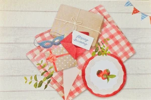 Tarjeta de cumpleaños con sobre 4 x 6 cumpleaños pastel de fresa picnic - Imagen 1 de 5