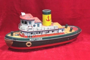Tin Toy Old Vintage Battery Operate Neptune Boat Ship Toy Made in Japan - Picture 1 of 10