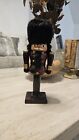 10" Shaggy Hair Christmas Wooden Soldier Nutcracker With  Army Brown Coat