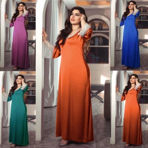 Satin Women Muslim Abaya Kaftan Maxi Dress Dubai Islamic Evening Party Gown Robe - Picture 1 of 43