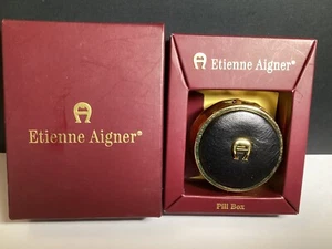 Vintage Etienne Aigner Black Leather Clasp Closing Gold Trim Pill Container NIB - Picture 1 of 8