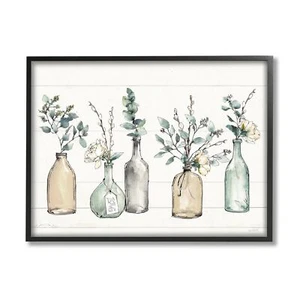 Stupell Industries Bottles and Plants Farm Wood Textured, Design by Anne Tavo... - Picture 1 of 7