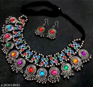 Gargantilla para mujer estilo Bollywood plateada multichapada ghungroo oxidada - Imagen 1 de 2