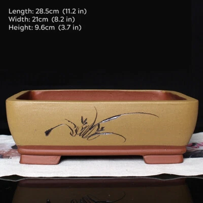 13" Extra Large Black Bonsai Plant Pot Chinese Unglazed Shallow Planter W Hole - Image 1 of 4