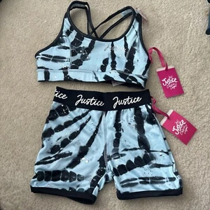 NWT New Justice Girls Sports Bra & Shorts Set Small 7/8 Gymnastics DANCE Cheer - Picture 1 of 5