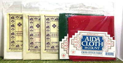 Lot of 5 Aida Cloth 14ct 12" x 18" Red Green White Ivory 100% Cotton NEW - Image 1 of 4