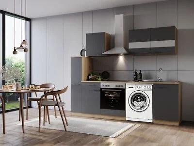 Küche Küchenzeile für Unterbau Waschmaschine Eiche Grau Merle 250 cm Respekta - Bild 1 von 4