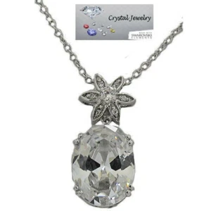 Cz Fiore Ciondolo Collana Ovale Oro Bianco Regolabile 40.6-45.7cm Grande Nuovo - Foto 1 di 3