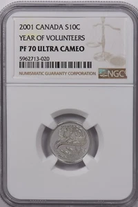 Canada 2001 10 Cents Silver NGC Proof 70 Ultra Cameo Year of Volunteers Perfect - Picture 1 of 4