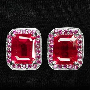 Orecchini glamour aureola in argento sterling 925 con rubino rosso sangue... - Foto 1 di 6