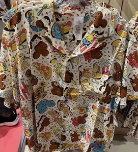 Disney Shirt Adult Eats Collection Mickey Mouse Snacks Button Up Sz Medium - Picture 1 of 4