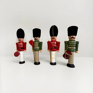 Vintage Hand painted Wooden Nutcracker Soldier 5” Christmas Ornament Set of 4 - Picture 1 of 4