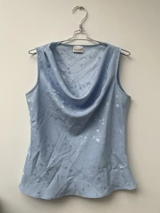 Vibtage Roman Originals Satin Blumendruck blau Wasserfallausschnitt Top Gr 14 - Bild 1 von 5