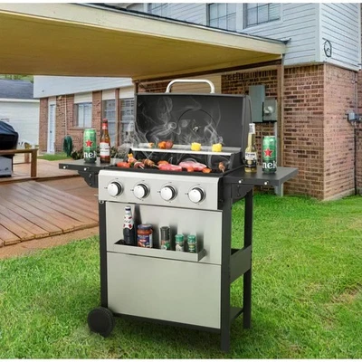 Venta de parrilla de gas propano de 4 quemadores gabinete de barbacoa estilo exterior cocina camping acero Foto 1 de 4
