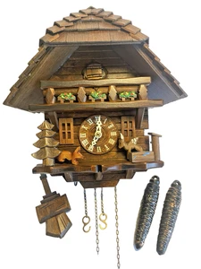 Cuckoo Clock SERVICED Black Forest SCHNEIDER Night Shut Off Mechanical VIDEO - Picture 1 of 17