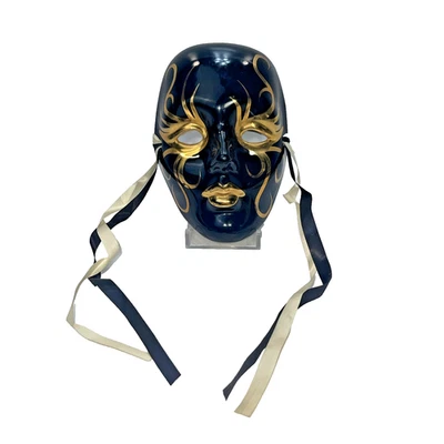 Sally New Orleans Ceramic Mask Mardi Gras Signed Handmade Masquerade Black Gold - Image 1 of 4