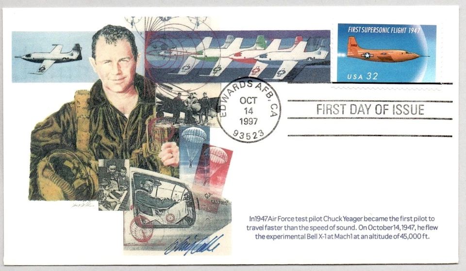 #3173 CHUCK YEAGER FIRST SUPERSONIC FLIGHT, FDC DESIGNER CHRIS CALLE SIGNED 1/25 - Image 1 of 1