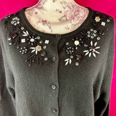 Cárdigan Suéter XL Negro Vacaciones Glamour Granate Hill Lana Angora Cuentas Estrás Foto 1 de 4