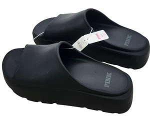 NEW Victoria Secret PINK Platform Slide Sandals Size US 7-8 Black - Picture 1 of 2