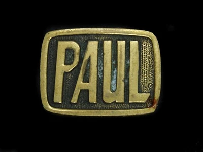 UC07153 VINTAGE 1970s NAME **PAUL** SOLID BRASS BTS BELT BUCKLE - Image 1 of 2