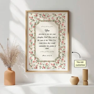 Bible Verse Wall Art, Psalm 139 Poster, Nursery Wall Art, Pink Vintage Floral - Picture 1 of 4