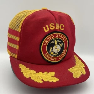 Vintage USMC United States Marines 3 Stripes Trucker Mesh Snapback Hat Cap USA - Picture 1 of 16