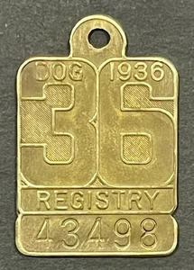 Vintage Double Sided 1936 Brass Chicago C.D.T. Dog Tag Tax Registry License - Picture 1 of 2