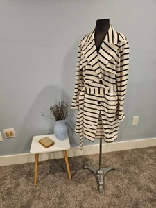 Madewell Parcel Stripe Trench Coat Ivory Black Sz XL NWT Belt Pockets - Picture 1 of 6