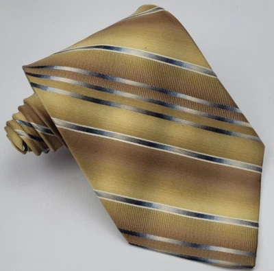 Corbata de seda Stafford dorada azul blanco gris rayas hombre 57 x 3,75 Foto 1 de 4