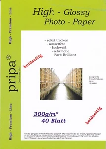 PRIPA Fotopapier 40 Blatt DIN A4 (ca. 210-297mm) 300g/m² glossy beidseitig dick! - Bild 1 von 1