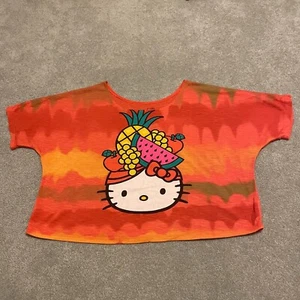 Hello Kitty Shirt Juniors XL Orange Tropical Pineapple Fruit Y2K Cat Sanrio Doe - Picture 1 of 7