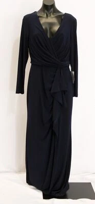 Betsy & Adam Women's Elle Long Sleeve Side Ruffled Slit Gown MP7 Navy Size 10 - Image 1 of 3
