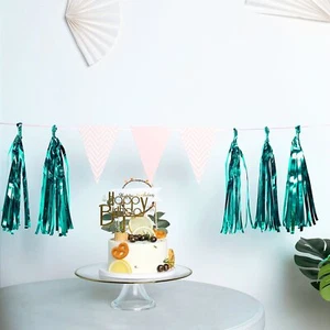 5 TURQUOISE Metallic FOIL Fringe TASSELS Hanging GARLAND Party Event Decorations - Picture 1 of 8