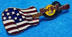 DETROIT 4th JULY AMERICAN USA FLAG ACOUSTIC GUITAR 2004 Hard Rock Cafe PIN LE - Picture 1 of 1