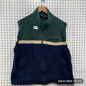 Vintage Route 66 Fleece Vest Jacket Mens Large Green Blue Colorblock 22x25.5 - Picture 1 of 16