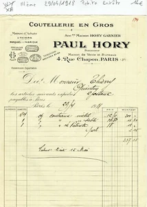 Paris III ème 4 Rue Chapon - Petite Entête d'une Coutellerie du 29/04/1918 - Imagen 1 de 1
