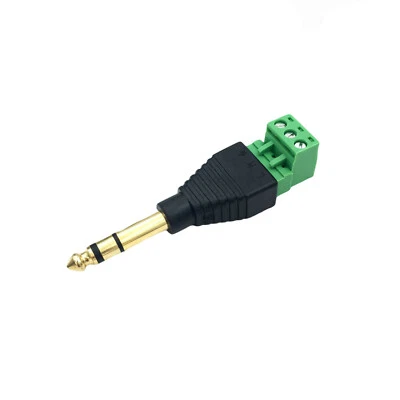 6.35mm 1/4" Stereo TRS Male Plug To AV Screw Video Balun Terminal Adapter Gold - Image 1 of 4