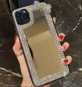 Bling Diamond Bow Silver Mirror Case For iPhone 15 Plus 14 13 12 Pro Max 11 XR - Picture 1 of 13